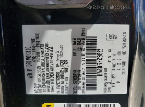 1FA6P8CF7H5280962 2017 FORD MUSTANG Black Vista de la etiqueta del VIN