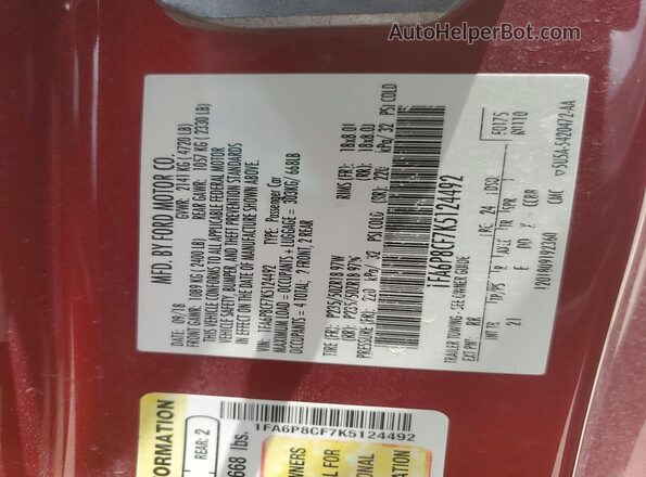 1FA6P8CF7K5124492 2019 FORD MUSTANG Бордовый Вид подкапотного пространства