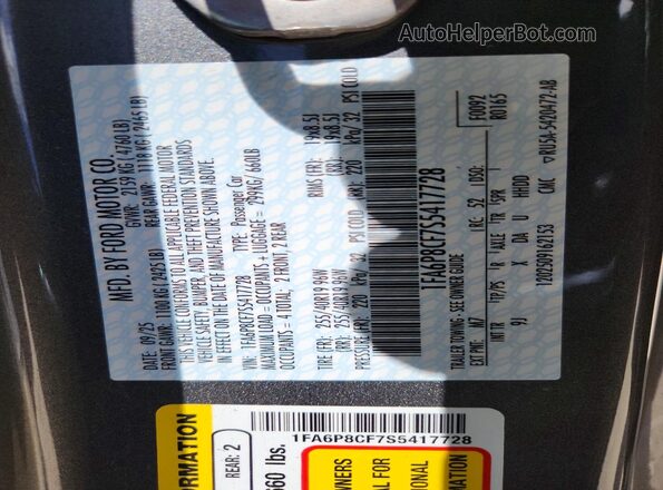 1FA6P8CF7S5417728 2025 FORD MUSTANG Gray VIN sticker view