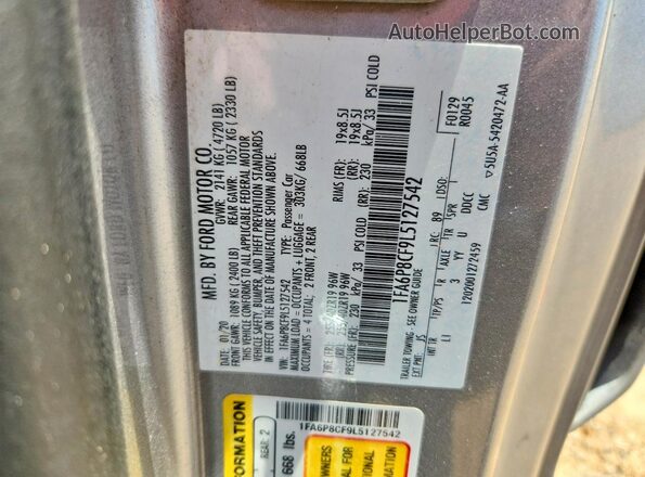 1FA6P8CF9L5127542 2020 FORD MUSTANG Серебряный Вид подкапотного пространства