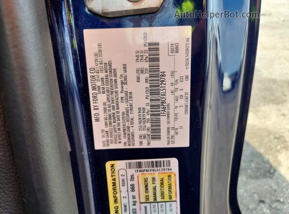 1FA6P8CFXL5129784 2020 FORD MUSTANG Blue Widok naklejki z numerem VIN