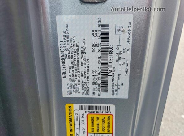 1FA6P8TH0S5118003 2025 FORD MUSTANG Silver Engine compartment view