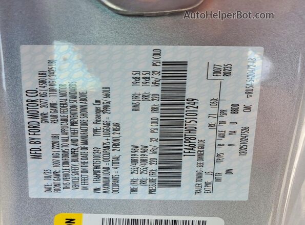 1FA6P8TH0T5101249 2026 FORD MUSTANG Silver Vista de la etiqueta del VIN