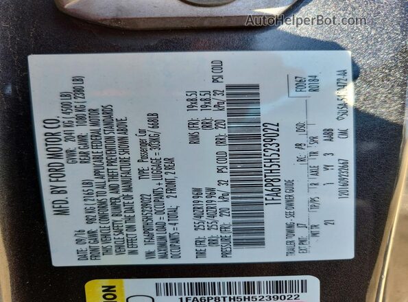 1FA6P8TH5H5239022 2017 FORD MUSTANG Black Vista de la etiqueta del VIN