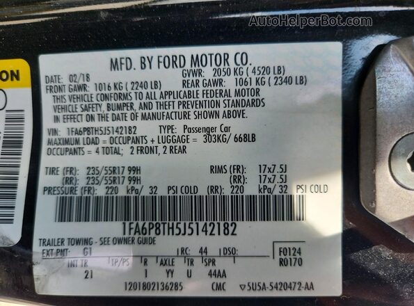 1FA6P8TH5J5142182 2018 FORD MUSTANG Black Вид підкапотного простору