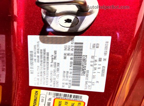 1FA6P8TH7S5109153 2025 FORD MUSTANG Red VIN კოდის სტიკერის ხედი
