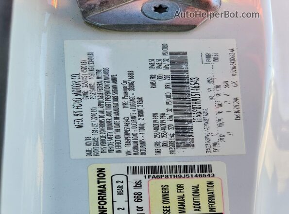 1FA6P8TH9J5146543 2018 FORD MUSTANG White Вид підкапотного простору