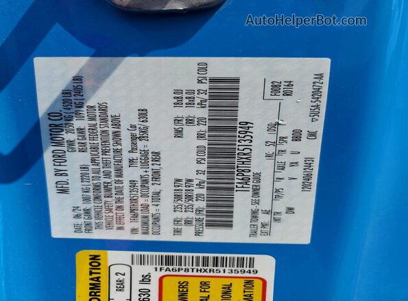 1FA6P8THXR5135949 2024 FORD MUSTANG Blue Widok komory silnika
