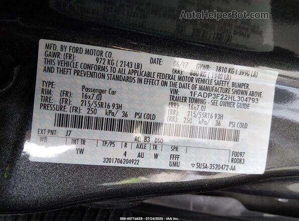 1FADP3F22HL304793 2017 FORD FOCUS Gray Շարժիչի բաժամունքի տեսք