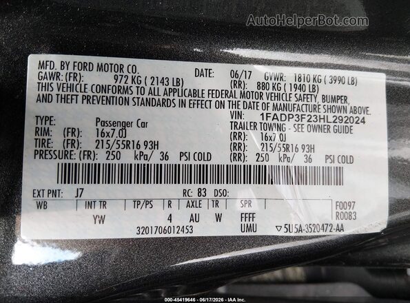 1FADP3F23HL292024 2017 FORD FOCUS Gray Engine compartment view