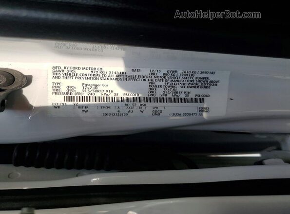 1FADP3F29GL257938 2016 FORD FOCUS White VIN sticker view