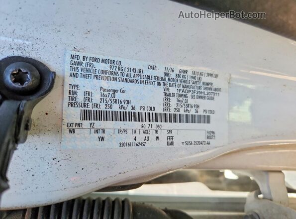 1FADP3F29HL207011 2017 FORD FOCUS White Engine compartment view