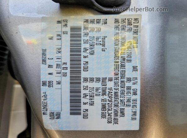 1FADP3F2XGL341038 2016 FORD FOCUS Серебряный Вид подкапотного пространства