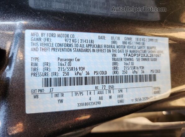 1FADP3F2XJL261097 2018 FORD FOCUS Серый Вид подкапотного пространства