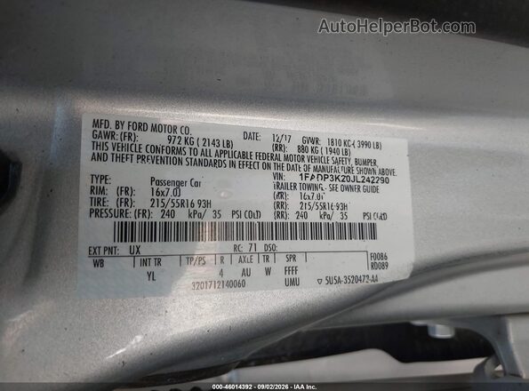 1FADP3K20JL242290 2018 FORD FOCUS Gray Vista del compartimento del motor