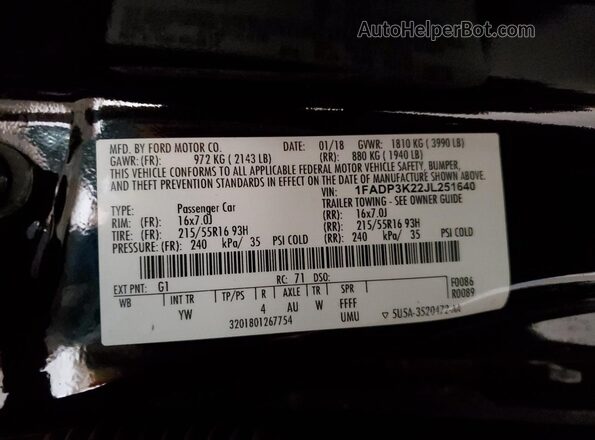 1FADP3K22JL251640 2018 FORD FOCUS Black Вид підкапотного простору
