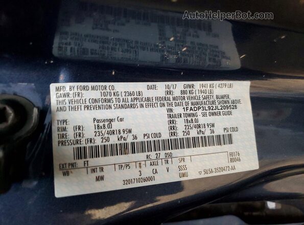 1FADP3L92JL209528 2018 FORD FOCUS Blue Vista del compartimento del motor