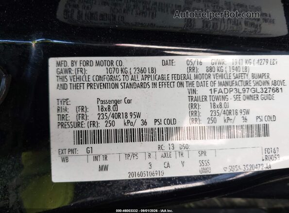 1FADP3L97GL327681 2016 FORD FOCUS ST Черный Вид подкапотного пространства