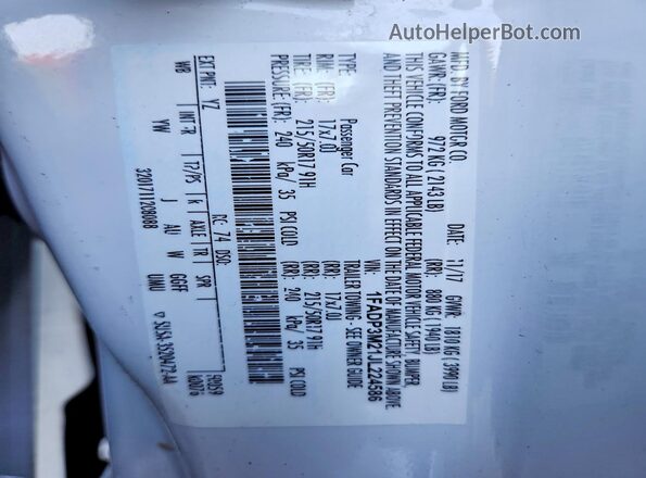 1FADP3M21JL224586 2018 FORD FOCUS White Engine compartment view