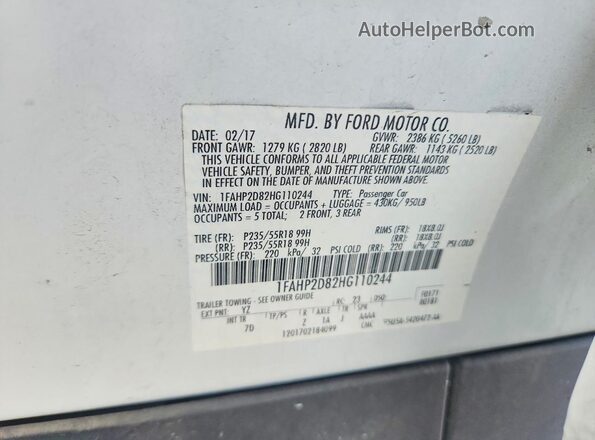1FAHP2D82HG110244 2017 FORD TAURUS White ძრავის განყოფილების ხედი