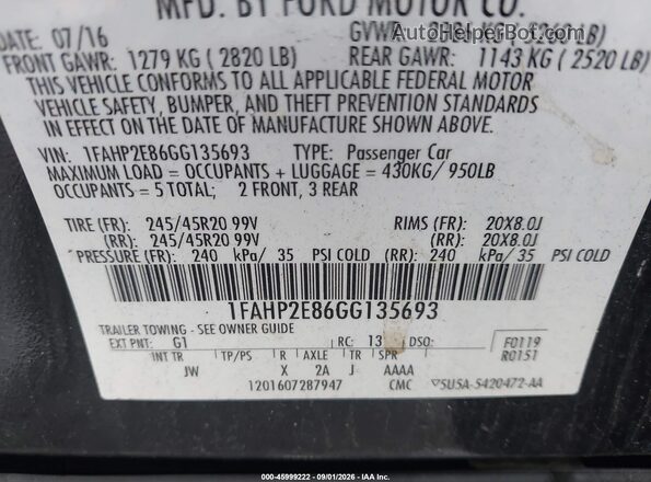 1FAHP2E86GG135693 2016 FORD TAURUS Black Engine compartment view