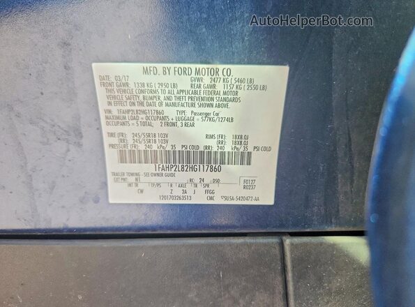 1FAHP2L82HG117860 2017 FORD TAURUS Синий Вид подкапотного пространства