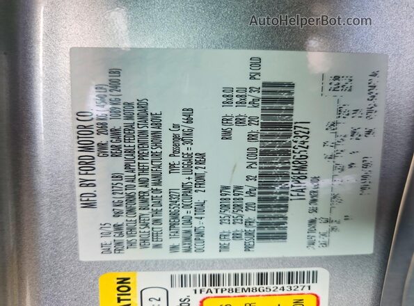 1FATP8EM8G5243271 2016 FORD MUSTANG White Vista de la etiqueta del VIN