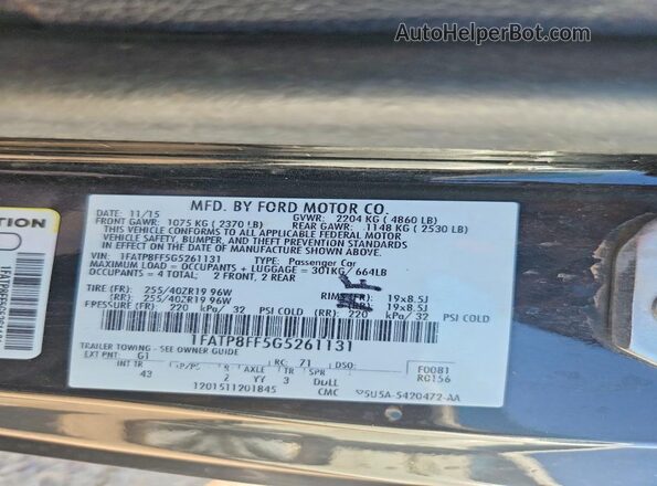 1FATP8FF5G5261131 2016 FORD MUSTANG Black Vista del compartimento del motor