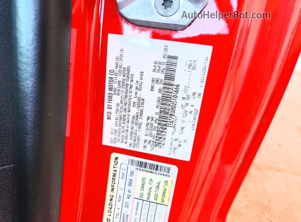 1FATP8UH0J5104666 2018 FORD MUSTANG Red Вид наклейки з VIN-кодом