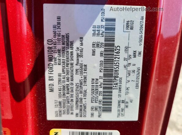 1FATP8UH5J5121625 2018 FORD MUSTANG Red Engine compartment view