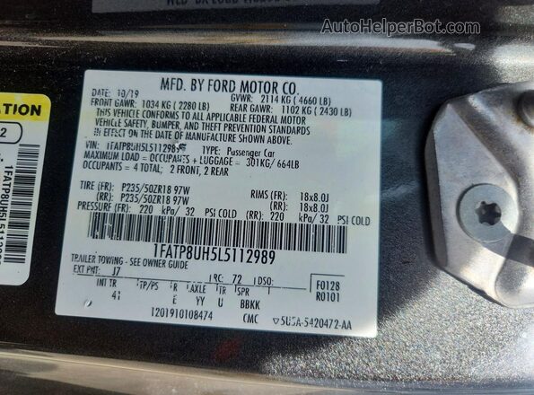 1FATP8UH5L5112989 2020 FORD MUSTANG Угольный Вид подкапотного пространства