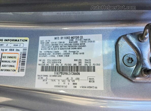 1FATP8UH6L5136606 2020 FORD MUSTANG Silver Շարժիչի բաժամունքի տեսք