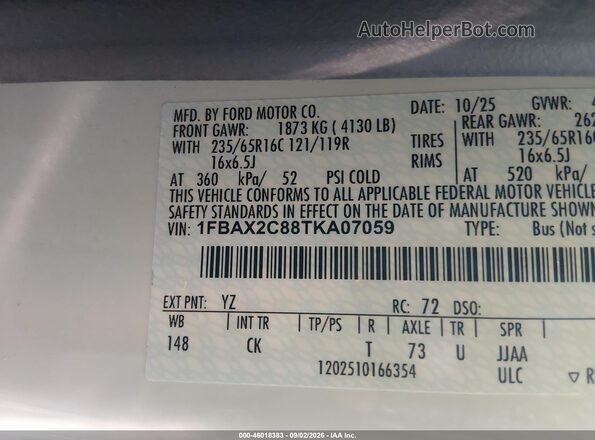 1FBAX2C88TKA07059 2026 FORD TRANSIT-350 White Vista del compartimento del motor