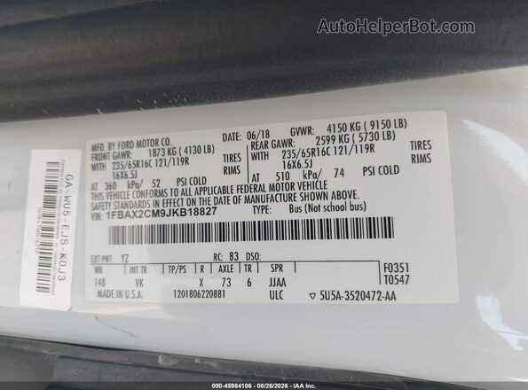 1FBAX2CM9JKB18827 2018 FORD TRANSIT-350 White Vista del compartimento del motor