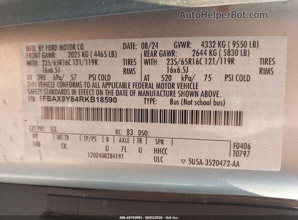 1FBAX9Y84RKB18590 2024 FORD TRANSIT-350 Silver Շարժիչի բաժամունքի տեսք