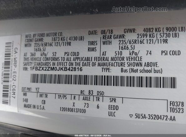 1FBZX2ZM0JKB42816 2018 FORD TRANSIT-350 White Engine compartment view