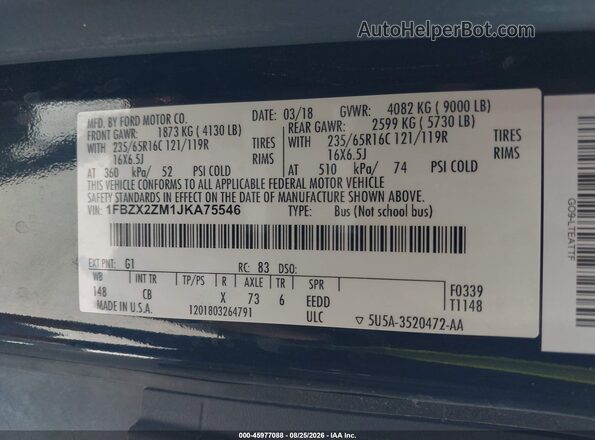 1FBZX2ZM1JKA75546 2018 FORD TRANSIT-350 Black Widok komory silnika