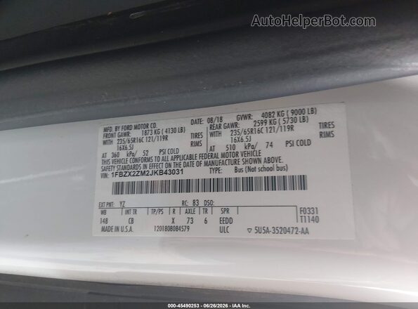 1FBZX2ZM2JKB43031 2018 FORD TRANSIT-350 Белый Вид подкапотного пространства
