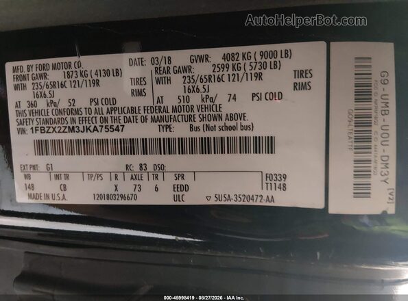 1FBZX2ZM3JKA75547 2018 FORD TRANSIT-350 Black Widok komory silnika