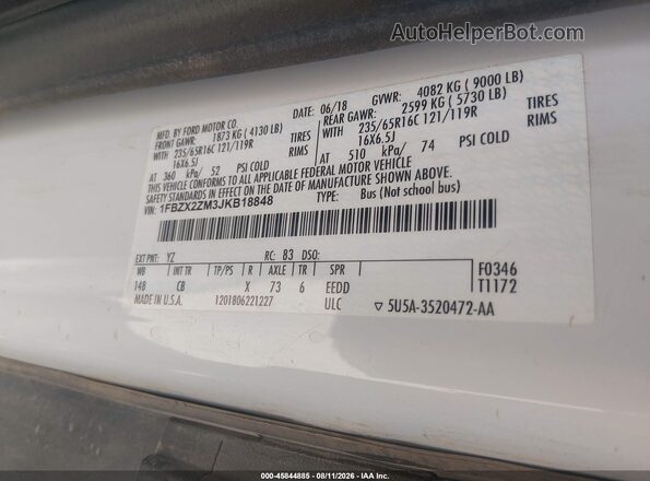 1FBZX2ZM3JKB18848 2018 FORD TRANSIT-350 Белый Вид подкапотного пространства