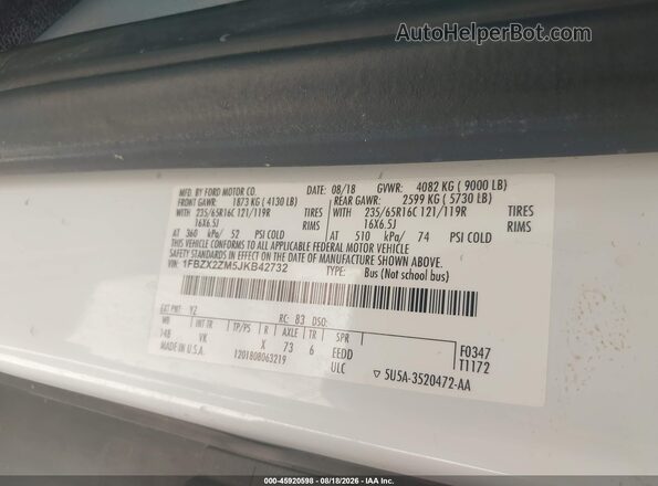 1FBZX2ZM5JKB42732 2018 FORD TRANSIT-350 White Շարժիչի բաժամունքի տեսք