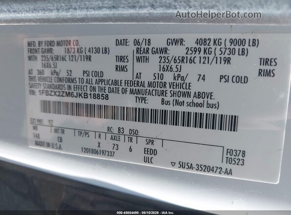 1FBZX2ZM6JKB18858 2018 FORD TRANSIT-350 White Engine compartment view