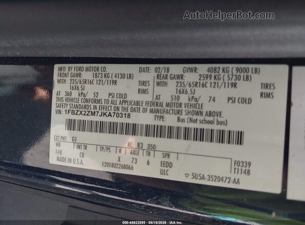 1FBZX2ZM7JKA70318 2018 FORD TRANSIT-350 Черный Вид подкапотного пространства