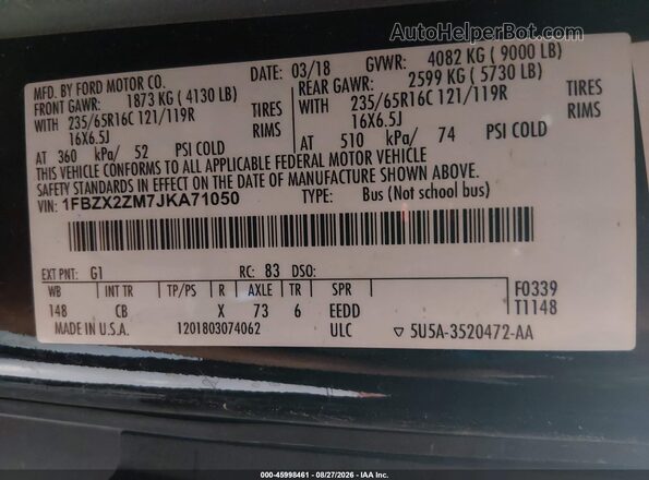 1FBZX2ZM7JKA71050 2018 FORD TRANSIT-350 Black Widok komory silnika