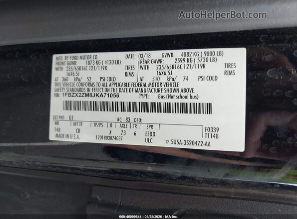 1FBZX2ZM8JKA71056 2018 FORD TRANSIT-350 Черный Вид подкапотного пространства