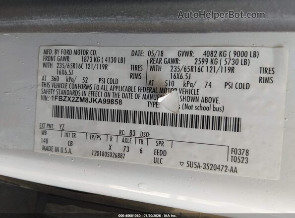 1FBZX2ZM8JKA99858 2018 FORD TRANSIT-350 White Widok komory silnika