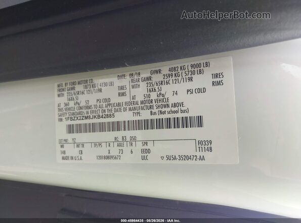 1FBZX2ZM8JKB42885 2018 FORD TRANSIT-350 White Engine compartment view