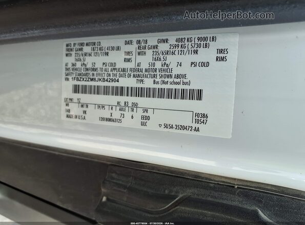 1FBZX2ZM8JKB42904 2018 FORD TRANSIT-350 White Շարժիչի բաժամունքի տեսք