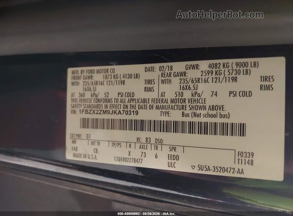 1FBZX2ZM9JKA70319 2018 FORD TRANSIT-350 Черный Вид подкапотного пространства