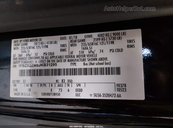 1FBZX2ZM9JKB31295 2018 FORD TRANSIT-350 Black Engine compartment view